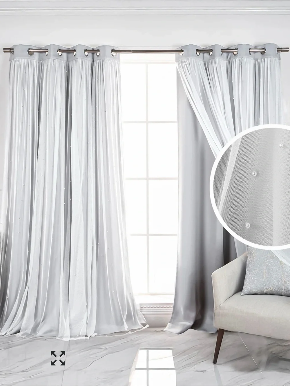 Kenzie Home Elegant Silver Grommet Blackout Curtain Panels with pearls